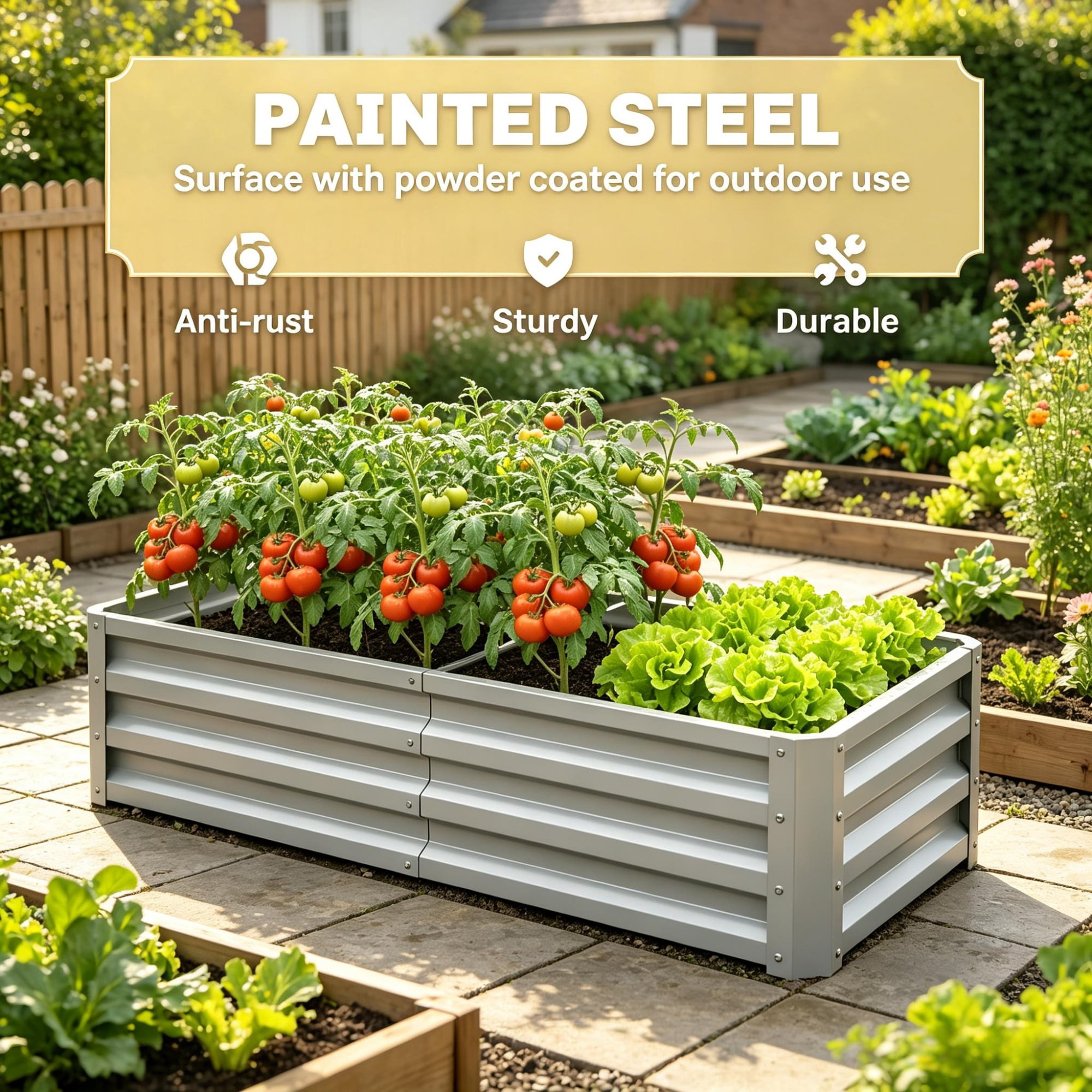 Galvanized Raised Garden Bed for Patio Herb Gardening, Sturdy Metal Planter Box, 4' x 2' x 1'