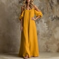 thumbnail image 4 of Blmnix Off The Shoulder Womens Dresses Slip Dress Flowy Dresses Long Summer Dresses Petticoat Maxi 3/4 Sleeve Crew Neck Yellow Casual Summer Dresses for Women M, 4 of 5
