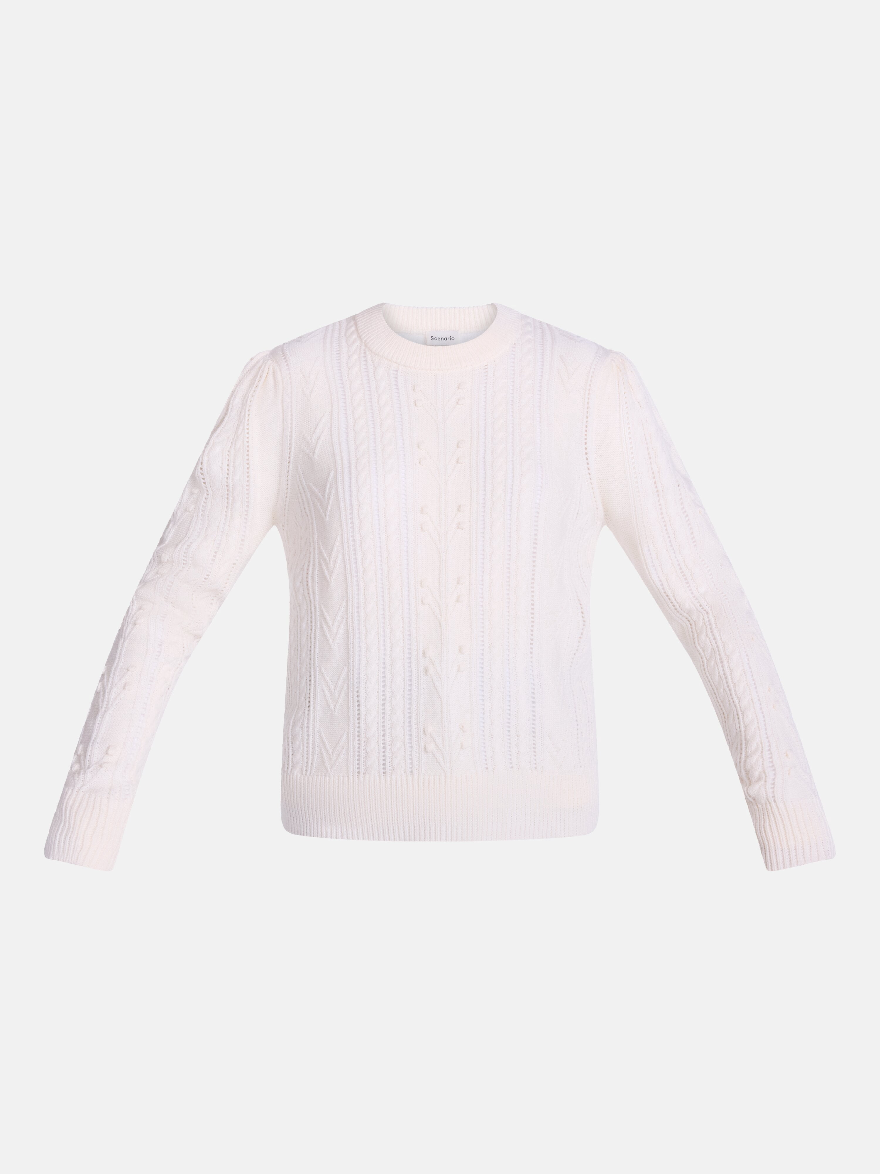 Scenario Women's Pointelle Sweater with Long Puff Sleeves, Lightweight, Sizes XS-XXXL
