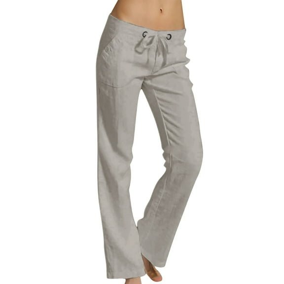 Ladies' Solid Cotton And Linen Temperament Slim Casual Trousers