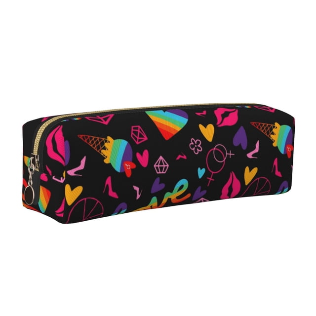 Balery Lgbt Rainbow For Pride Estuche de Lápices de Cuero Impreso, Estuche para Suministros de Arte, Estuche de Lápices con Cremallera, Estuche de Almacenamiento de Papelería