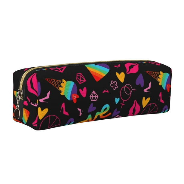 Disketp Lgbt Rainbow For Pride Estuche de Lápices de Cuero con Cierre, Estuche Compacto para Papelería, Bolígrafos y Accesorios Pequeños
