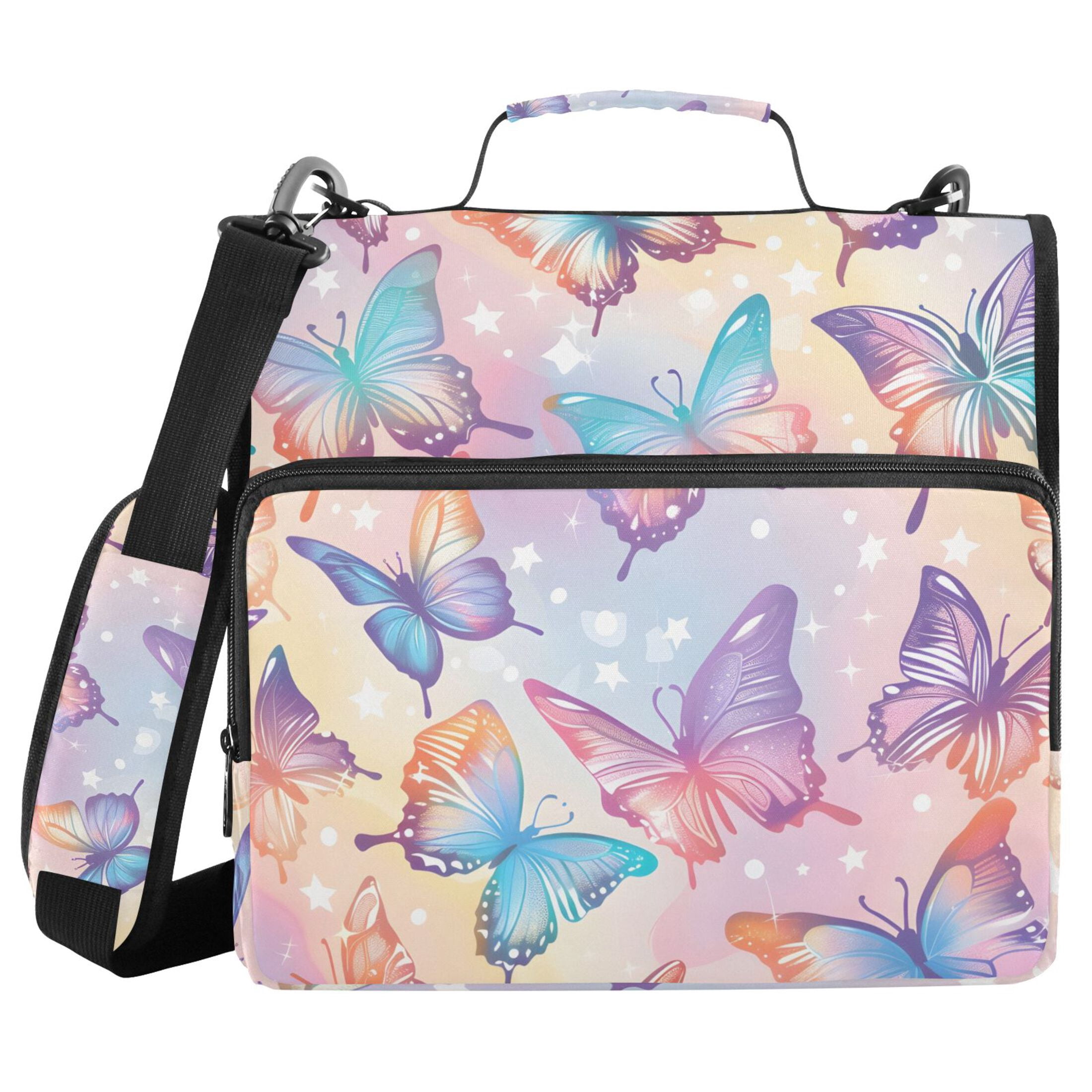 ALAZA Zipper Binder Butterfly and Stars 3 Ring Trapper Keeper File Folder Organizer Bag