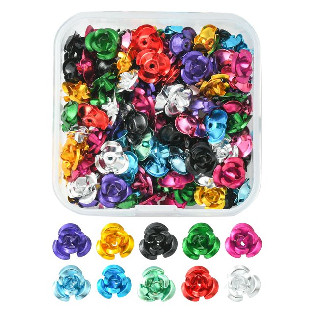 150Pcs Aluminum 3D Rose Flower Tiny Metal Beads Mixed Color 9x5mm Hole: 1mm