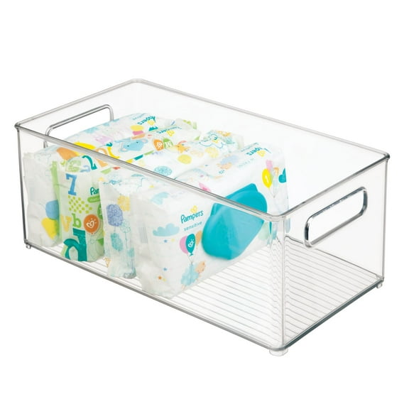 mDesign Deep Plastic Nursery Storage Organizer Bin with Built-In Handles, Clear