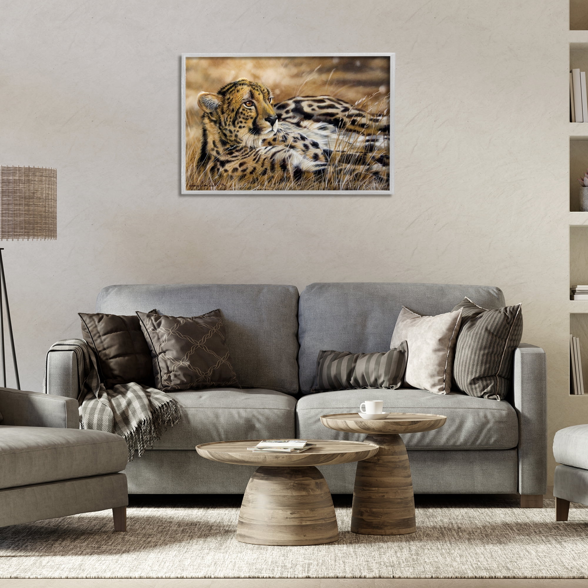 Stupell Industries Relaxing Leopard Scenery Animals & Insects Painting Gray Framed Art Print Wall Art, 30 x 20