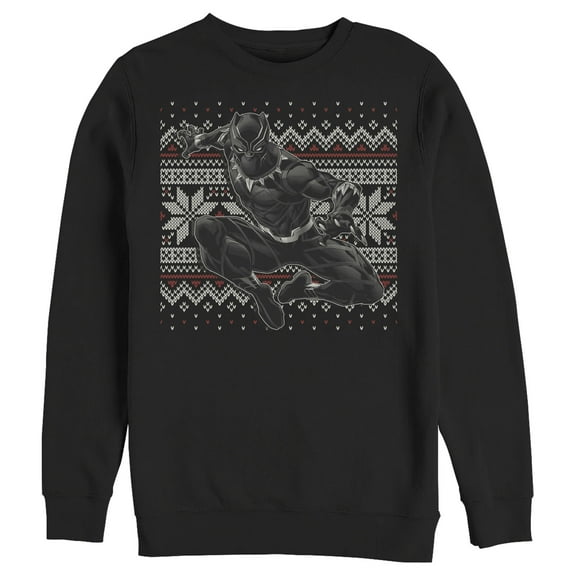 Men's Marvel Black Panther Knit Pattern Print Sweatshirt Black Large