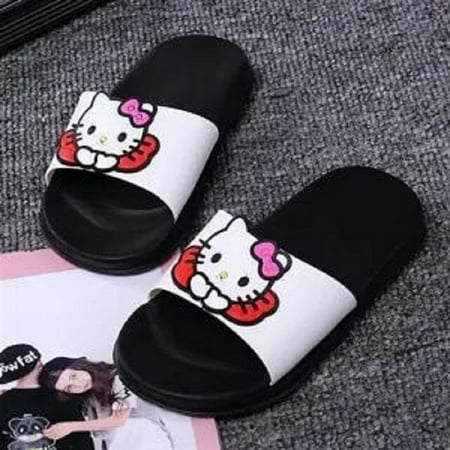 

Kawaii Sanrio Hello Kitty Anime Sandals Summer Indoor Soft Bottom Black Cat Pattern Anti-skid Little Girl Princess Shoes