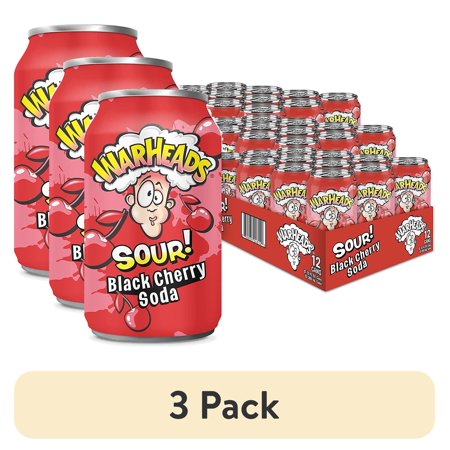 (3 pack) Warheads Sour Soda Black Cherry 12oz Cans