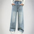 thumbnail image 2 of Utoimkio Toddler Girls Pull On Cargo Denim Pants Casual Loose Wide Leg Lounge Pants Size 5-15T, 2 of 7