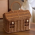 thumbnail image 6 of Rattan House Shape Storage Basket With Lid Rattan Doll House Wicker Storage Basket Shelf Organizer, Focus and Spring Celebrations 24x14x16cm(1pc,Green), 6 of 7