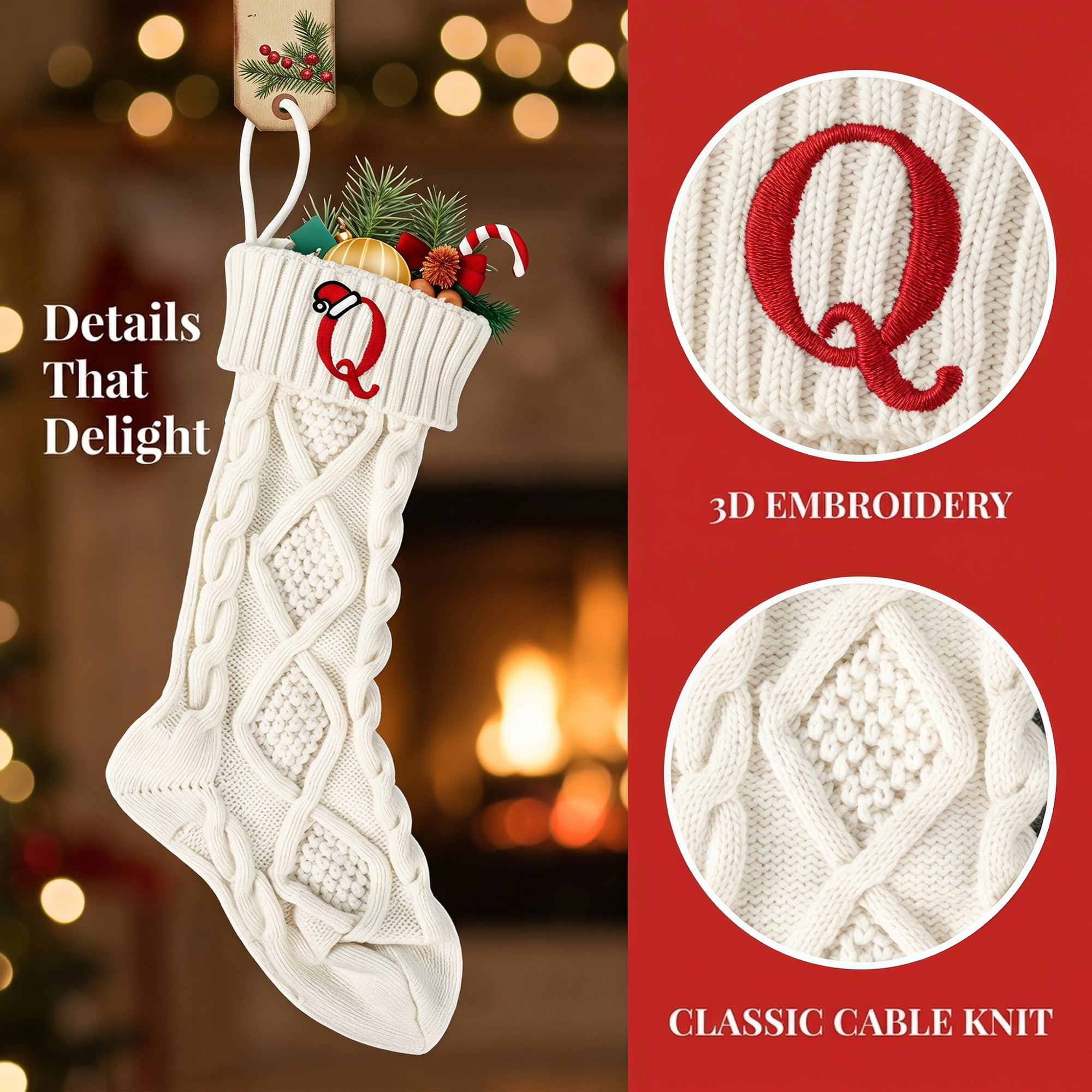 Unique Bargains Canine Bone Christmas Stocking Luxury Puppy Holiday Keepsake Sack Letter Q 17"