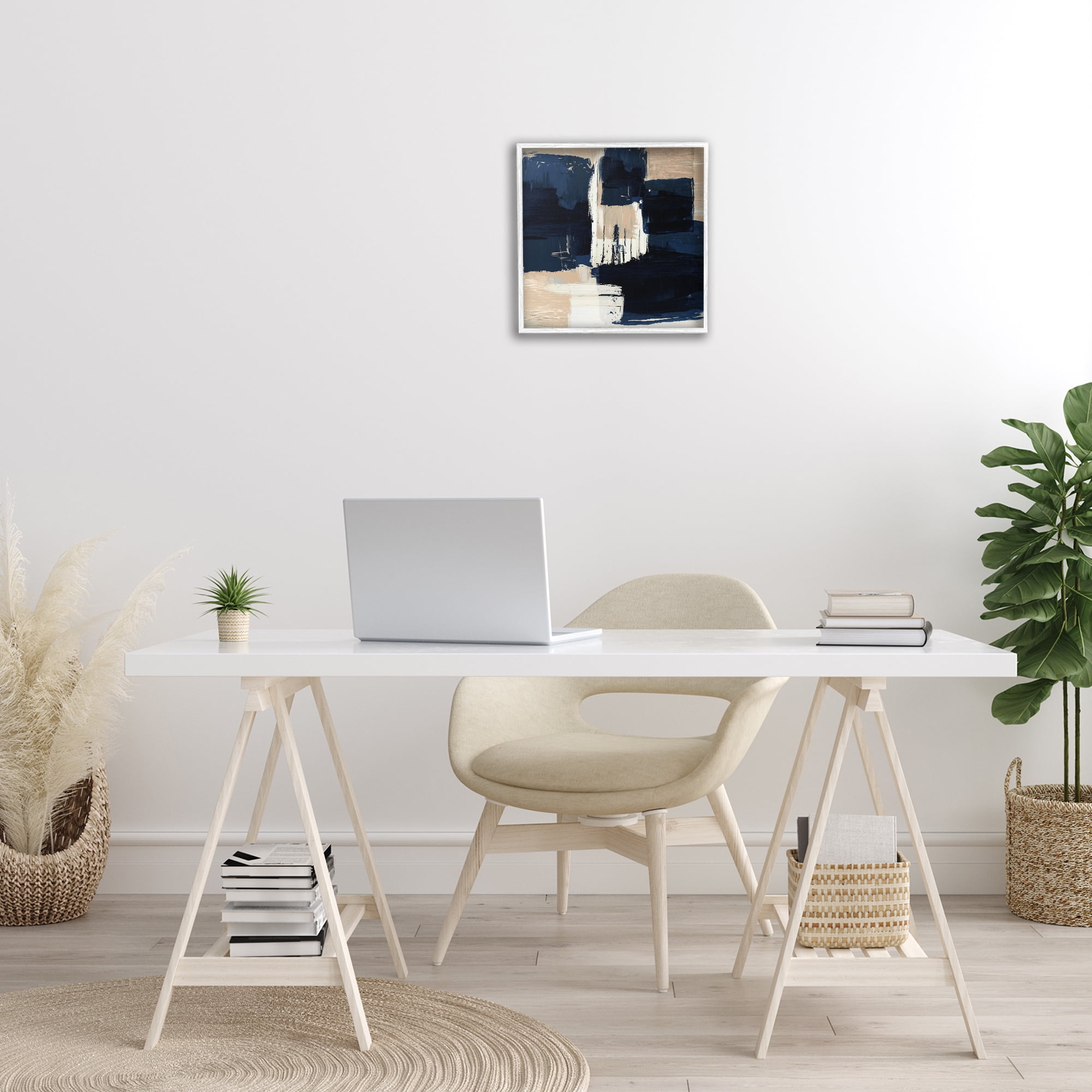 Stupell Industries Restless Blue & Tan Shapes Abstract Painting White Framed Art Print Wall Art, 17 x 17