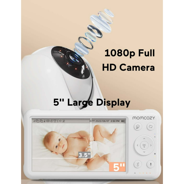 Momcozy Video Baby Monitor, 1080P 5 HD Baby Monitor with Camera and Audio,  Infrared Night Vision, 5000mAh Battery, 2-Way Audio, Wide-angle View