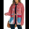 thumbnail image 3 of Chaqueta Vaquera de Larga con Solapa Holgada y Parches para Mujer, Estilo Retro con Borde Sin Rematar, de Medio. Rosa XL, 3 of 6