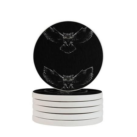 

Circular Drink Coasters Set Owl In The Night Beautiful Home Decor Diatomite Heat-Resistant Diatomite Protect Table Countertop