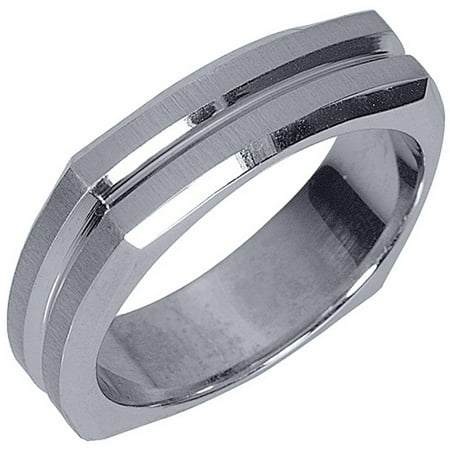 14K White Gold Mens Wedding Band 6mm Satin Square Comfort Fit