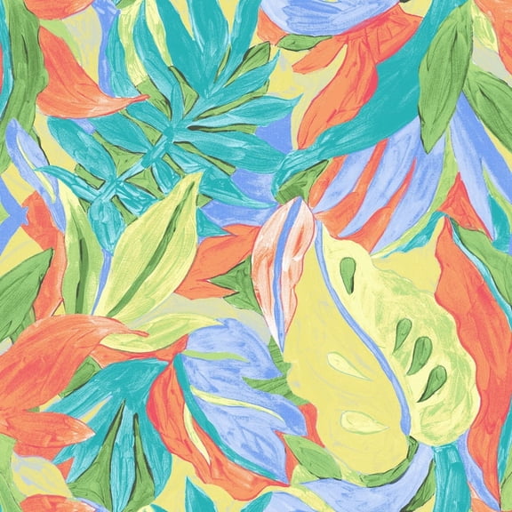 Stylish Fabric Turquoise Tangerine Leaf Pattern Printed Poly Moroccan Fabric, DIY Projects by the Yard - PRINT FABRIC