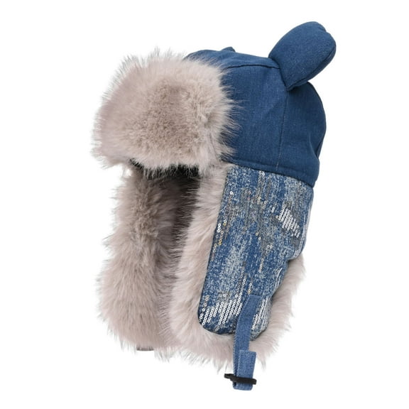 Blue Fleece Hat Men Women Adjustable Earmuffs Scarf Set Windproof Cold Proof Design Free Size Blue Nylon Spandex