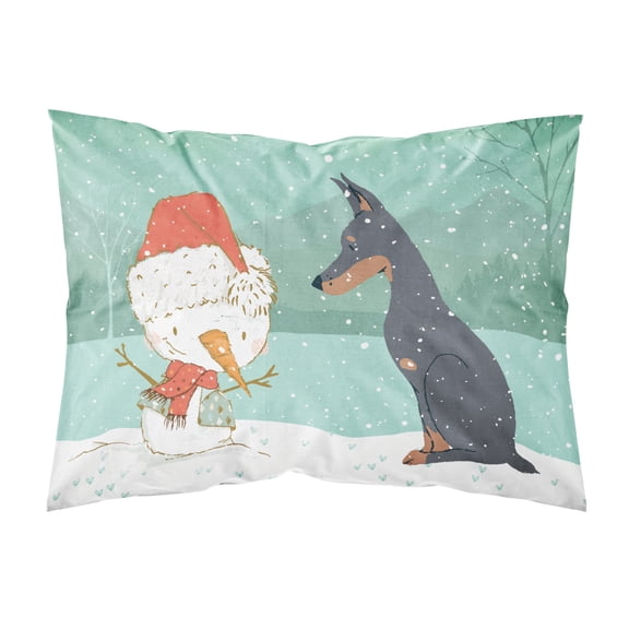 Doberman and Snowman Christmas Fabric Standard Pillowcase