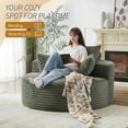 thumbnail image 5 of FFH 55" Oversized Round Chaise Lounge Chair, Cloud Lazy Sofa with Cylindrical Backrest Pillow, Plush Corduroy Green, 5 of 11