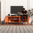thumbnail image 2 of 3 Door Lockable Metal TV Stand Storage Cabinet with Accent Cabinet Locker, Wide Heavy Duty Media Console for Large 100+ Inch TVs, Home Office Entertainment Center, Orange 22"H X 47.3"W X 13.8"D, 2 of 11