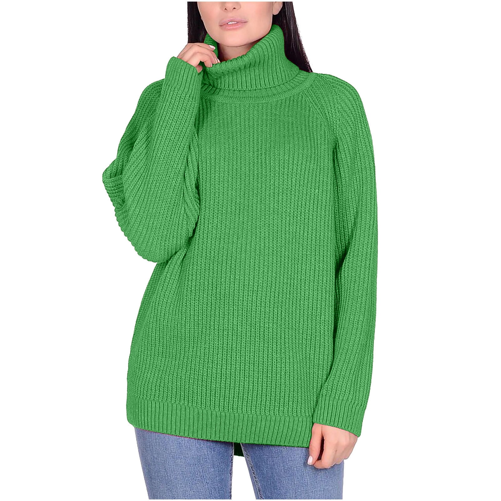 HAOTAGS Women's Turtleneck Sweater Solid Color Loose Long Sleeve Basic  Pullover Top Casual Knit Jumper Orange Size L