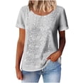 thumbnail image 5 of Helii T Shirts for Women Casual Sequin Glitter Round Neck Short Sleeve Tee Tops Comfys Fit Blouses Fashion Summer Disco Party Rave Outfits S-2XL White, 5 of 6
