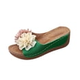 thumbnail image 2 of Xdegoge Sandals for Women Summer Wedge Slides Open Toe Flower Decor Contrast Stitching Platform Mules Casual Beach Walking Shoes Lightweight Non Slip Sole Ladies Footwear, 2 of 9