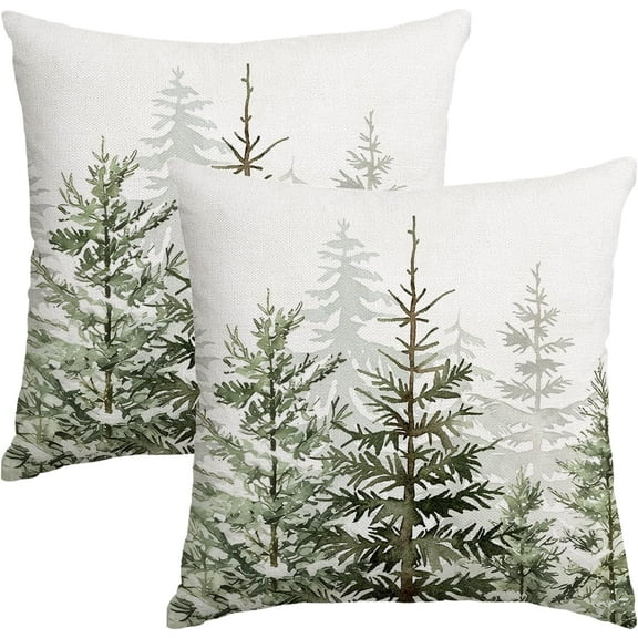 Christmas Tree Pillow Covers 18x18 Inch Set of 2 Green Christmas Rustic Decorative Throw Pillows Covers for Couch Sofa Winter Holiday Decor