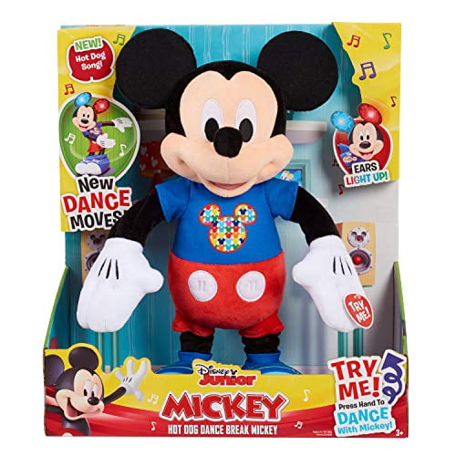 Disney Junior Hot Dog Dance Break Mickey Mouse Interactive Plush Toy Lights Up and Sings Hot Dog Song and Plays Color Detective Game by Just Play Walmart