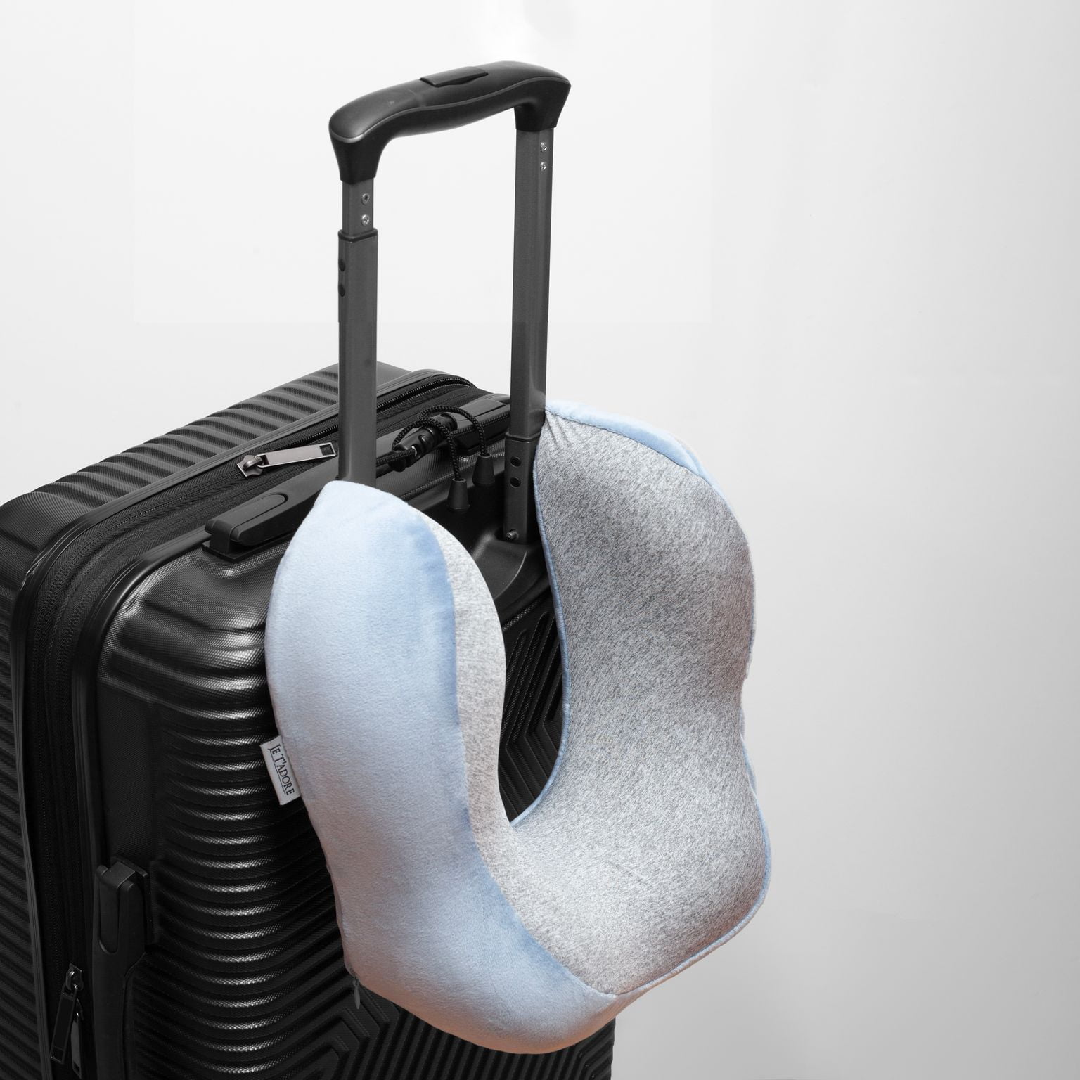 Je'Tadore Memory Foam Travel Neck Pillow: 360° Support, Pocket & Adjustable Rope Lock - Light Blue