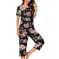 thumbnail image 6 of NominalSnug Pajama Sets for Women Short Sleeve Sleepwear Wide Leg Capri Pants Loungewear Graphic Print Pjs Set, 6 of 8
