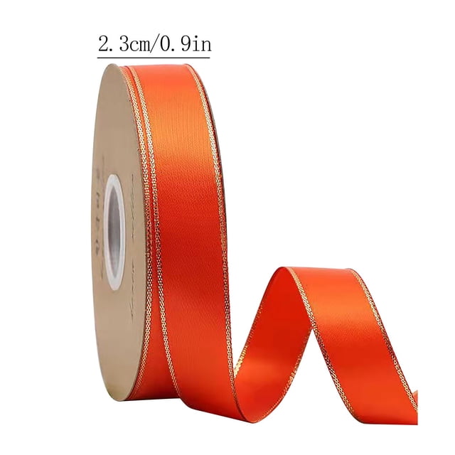 Gold Ribbon for Christmas Tree,Gold Ribbon for Gift Wrapping 2.3Cm Double Gold Edged Polyester Ribbon Gift Flower Packaging Ribbon Decoration Ribbon Diy Ribbon Flowers for Decoration