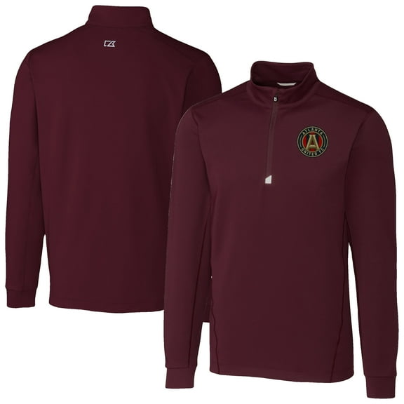 Men's-Cutter & Buck  Maroon Atlanta United FC Traverse Stretch Eco Quarter-Zip Pullover Top