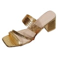 thumbnail image 2 of Dakaela Womens Slide Heeled Sandals 2026 Fashion Square Open Toe Glitter Slip on Slides Dressy Bride Wedding Backless Pumps Size 9.5,Gold, 2 of 7