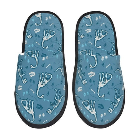 Balery Dinosaur Skull Slient Indoor Furry Fleece Comfort House Shoes Soft Non-Slip Home Shoes Cotton slippers House Slippers-- Large