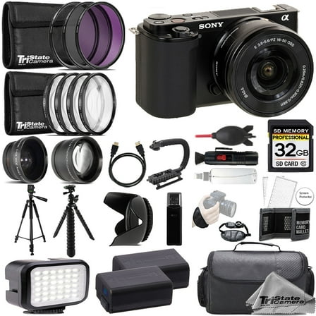 Sony ZV-E10 Mirrorless Camera  16-50mm Lens (Black)   32GB   Extra Battery  9 PC Filter- ULTIMATE Kit