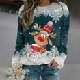 thumbnail image 2 of Wang6 Christmas Sweatshirts for Women Causal Long Sleeve Deer Printed Hoodless Pullovers Loose Fit Crew Neck Tops Tshirts Y_Dark Green XL, 2 of 4
