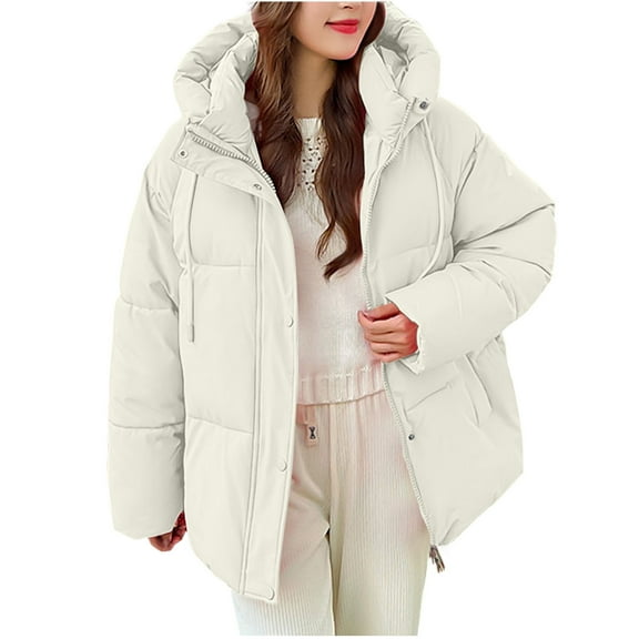 qucoqpe Women's 2025 Winter Fashion Warm Solid Full Zip Up Hooded Parkas Long Sleeve Pocketed Quilted Causal Long Down Coats,with Adjustable Waist Drawstring