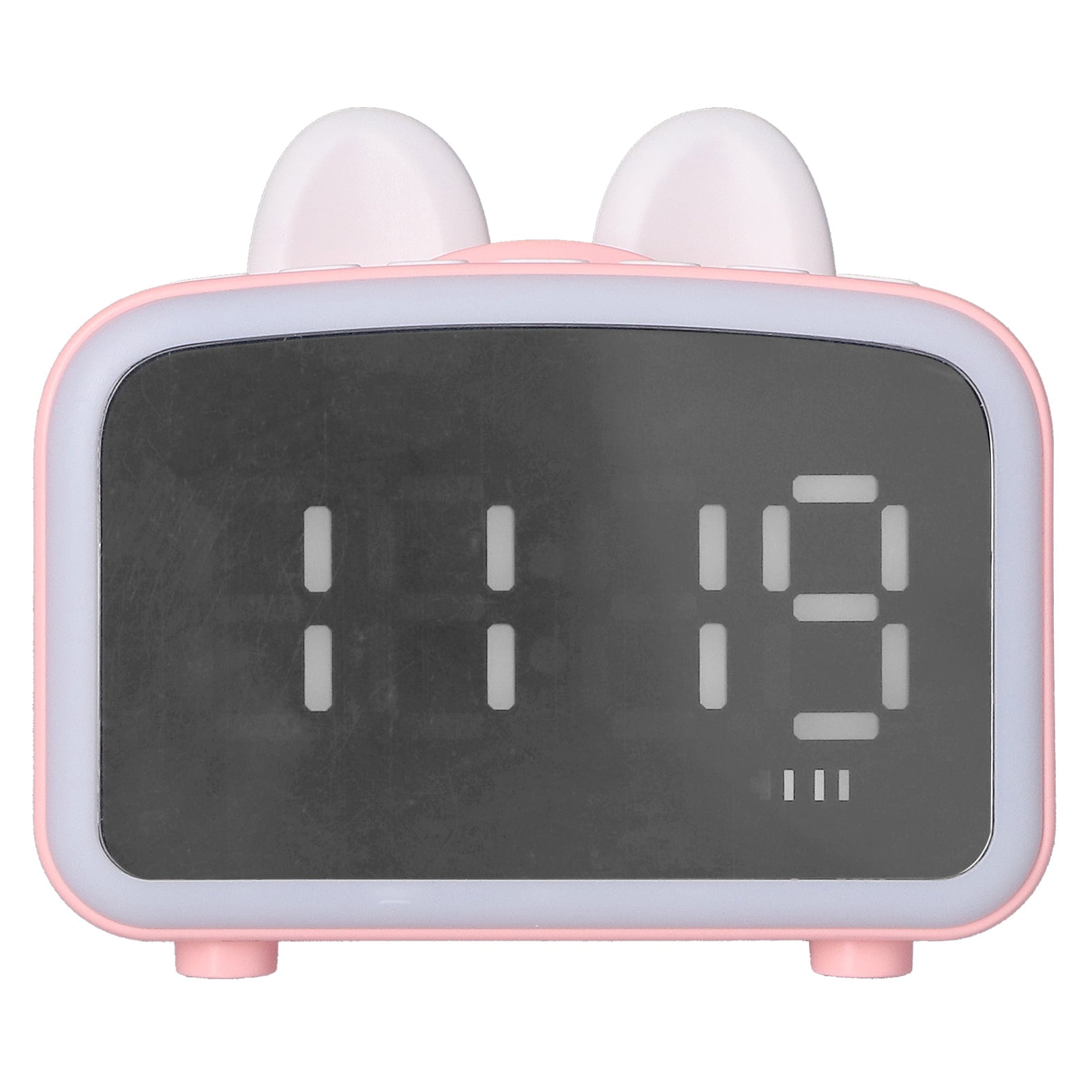 Cute Cat Ear Digital Alarm Clock Bluetooth Portable Speaker with Temperature Display and FM Radio Pink 10 inches / 25.4 cm Dual Loudspeakers Sleep Bedside Smart Desktop Sound System