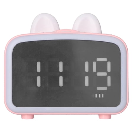 Cute Cat Ear Digital Alarm Clock Bluetooth Portable Speaker with Temperature Display and FM Radio Pink 10 inches / 25.4 cm Dual Loudspeakers Sleep Bedside Smart Desktop Sound System