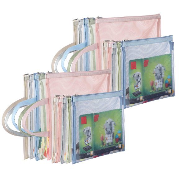 TrueLux 20 Pack Colored Mesh Zipper Pouch Bags, Nylon Puzzle Building Block Sets Toy Storage and Organization, Breathable See Through(10Pcs A4+10Pcs A5)Zipper Pouch with