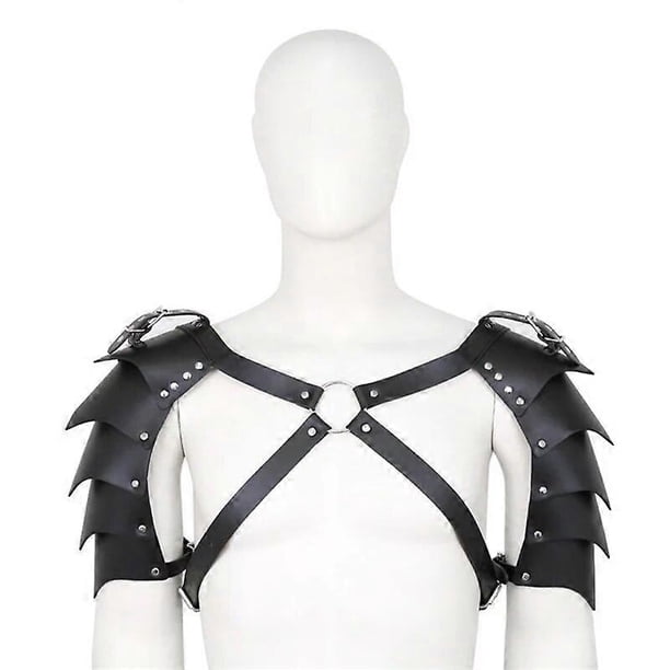 Men Medieval Costume Armor Cosplay Accessory Vintage Gothic Warriors Knights Shoulder Straps Adjustable PU Leather Harness