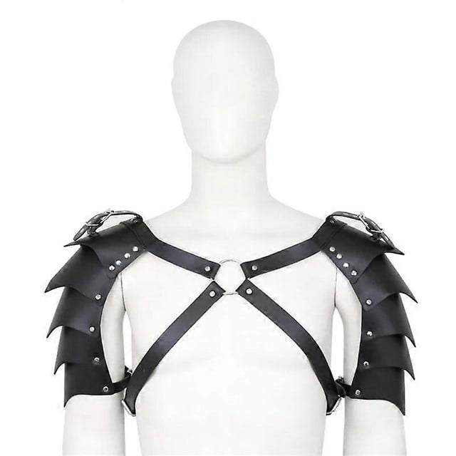 Men Medieval Costume Armor Cosplay Accessory Vintage Gothic Warriors Knights Shoulder Straps Adjustable PU Leather Harness