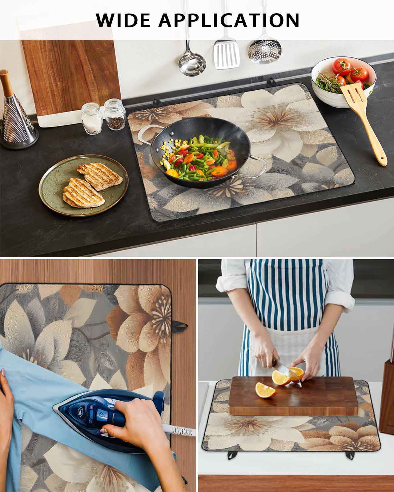 nqOlkjepod Large Induction Cooktop Protector Mat 24"x21", Burnt Orange Grey Flower Stove Top Covers for Electric Stove, Vintage Spring Floral Botanical Stove Burner Cover Mats, Glass Top Stove Cover