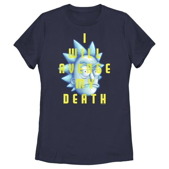 Women's Rick And Morty Hologram Rick I Will Avenge My Death  Graphic Tee Navy Blue Small