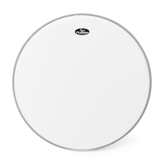 pearl parche para bombo una capa coated de 20” serie pro tone pth-20c pearl Blanco parche de bombo 20” en vista frontal centrada; una capa con recubrimiento blanco, borde gris metálico y logo Pearl en la parte superior; superficie lisa y ataque rápido, indicado para jazz, rock y pop; a menudo usado también para sesiones de práctica por su respuesta rápida.