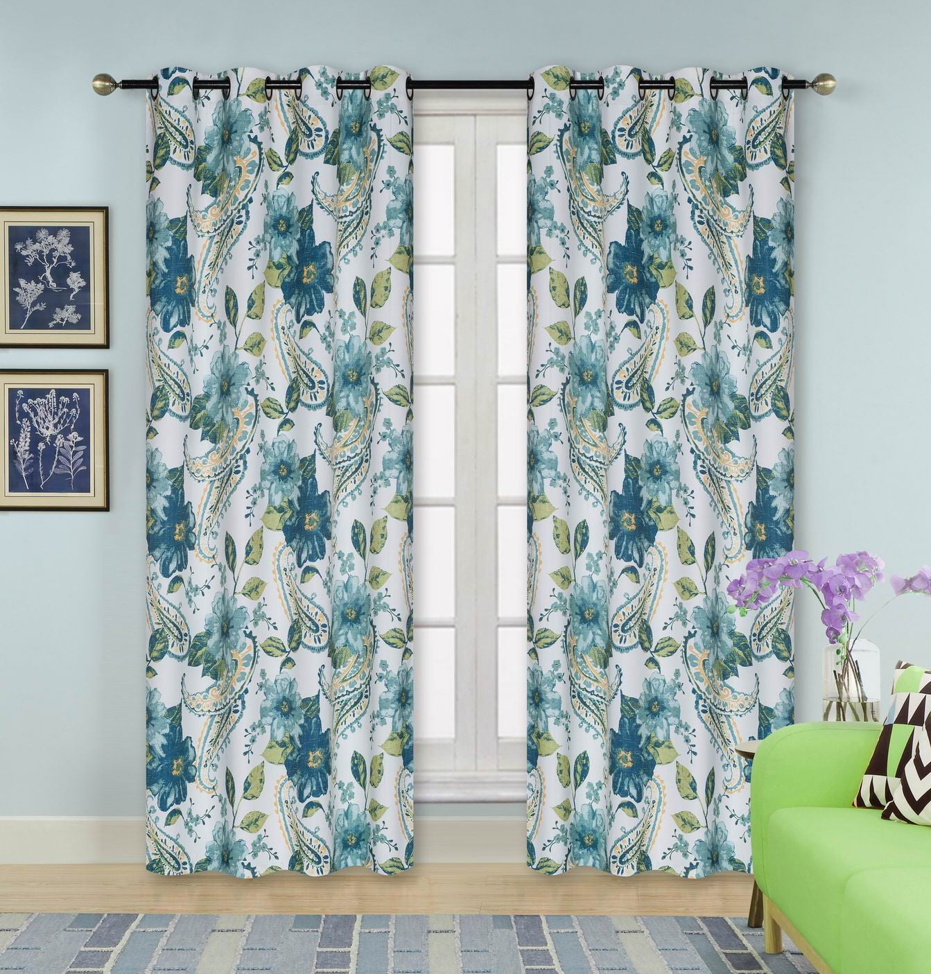 2pc Room Darkening Paisley Window Curtains Floral Curtains Blackout