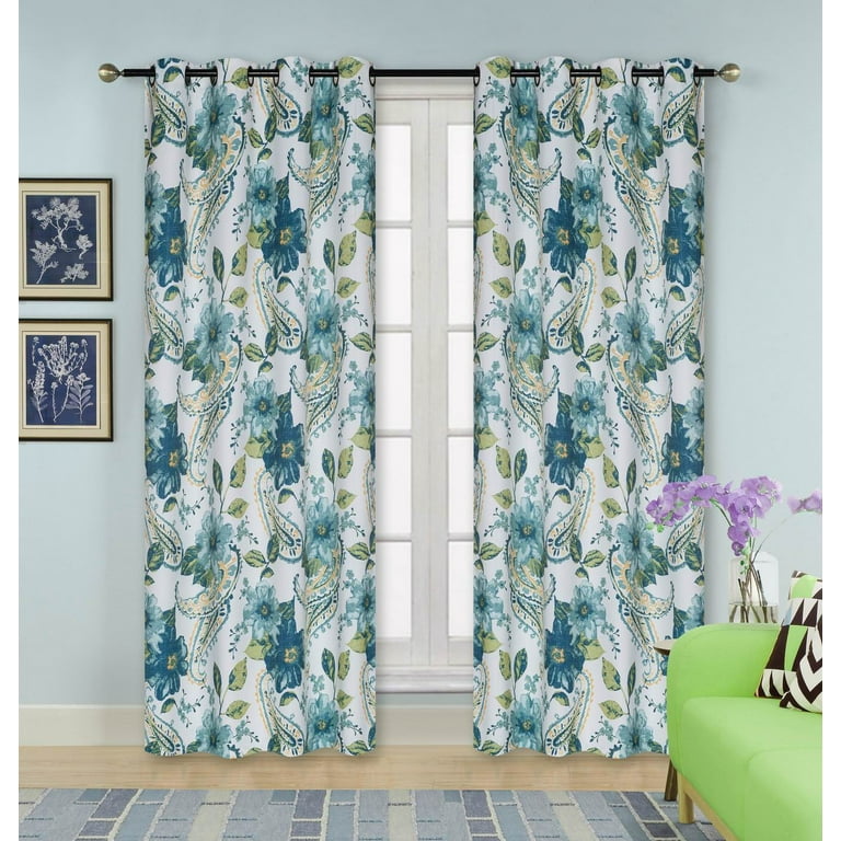 2pc Room Darkening Paisley Window Curtains Fl Blackout Treatment Panels Teal For Bedroom 84 Com